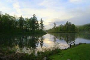 Twilight photo of Wood Creek Pond, Norfolk, Connecticut.