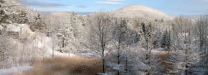 Winter photo of Haystack Mountain, taken from Station Place, Norfolk, Connecticut.