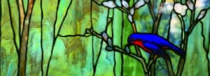Photo of the Spring stained glass window in Battell Chapel, Norfolk, Connecticut.