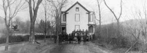Historic photo, moving a house in Norfolk, Connecticut.