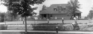 Historic photo of Eldridge Gymnasium, now Town Hall, Norfolk, Connecticut.