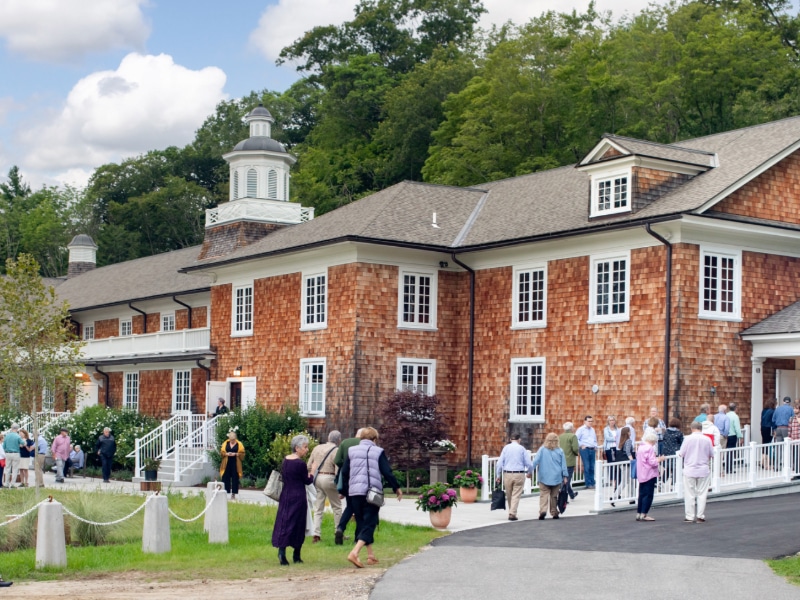 Photo of people going in to the Music Shed just before a Norfolk Chamber Music Festival concert, Norfolk, Connecticut.