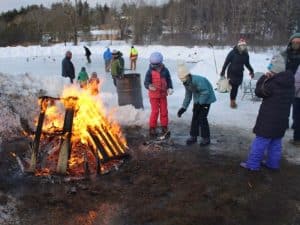 Photo of a bonfire by the town skating rink during Weekend in Norfolk (Connecticut).