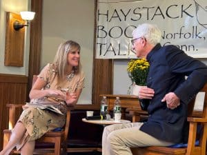 Photo of two authors in discussion during the Haystack Book Festival.