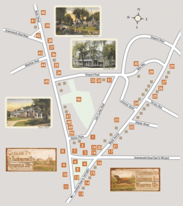 Map showing locations of historic houses in the Historic District of Norfolk, Connecticut.