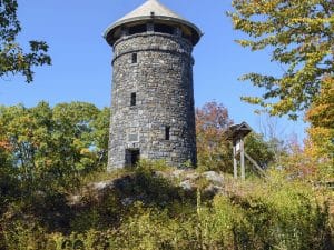 Photo of the stone tower at the top of Haystack Mountain, Norfolk, Connecticut.