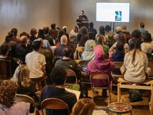 Photo of a lecture at the Yale Summer School of Art, Norfolk, Connecticut