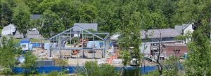 Photo from Station Place showing steel framework of Norfolk, Connecticut's, new fire house