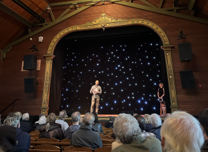 Photo of David Rosenfeld discussing coming changes at Infinity Hall, Norfolk, Connecticut.